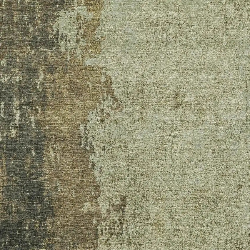 Olive Green And Brown Abstract Washable Indoor Outdoor Area Rug Photo 3