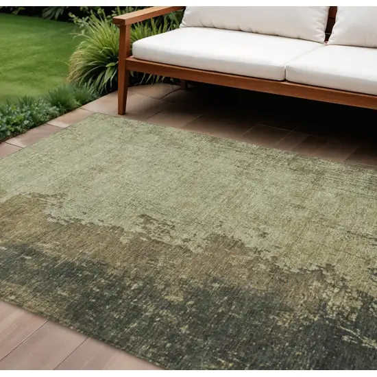 Olive Green And Brown Abstract Washable Indoor Outdoor Area Rug Photo 2