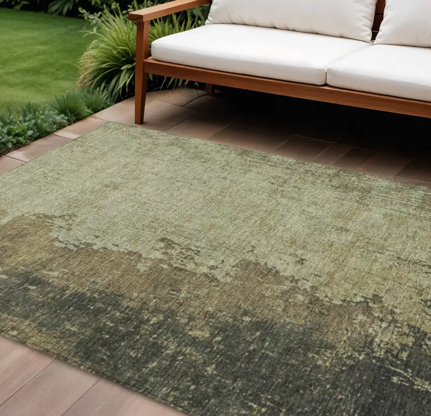 Olive Green And Brown Abstract Washable Indoor Outdoor Area Rug Photo 2