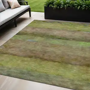 Photo of Olive Green And Brown Abstract Washable Indoor Outdoor Area Rug