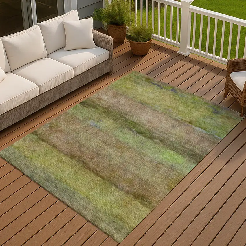 Olive Green And Brown Abstract Washable Indoor Outdoor Area Rug Photo 7
