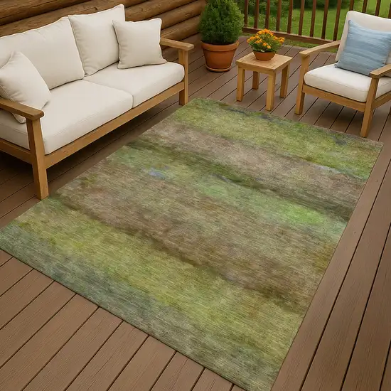 Olive Green And Brown Abstract Washable Indoor Outdoor Area Rug Photo 9