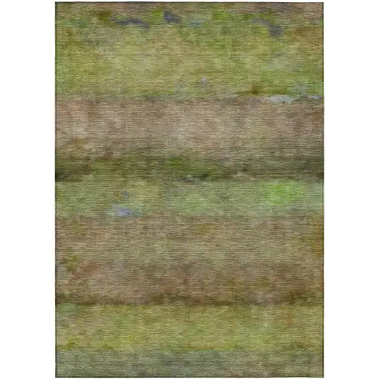 Olive Green And Brown Abstract Washable Indoor Outdoor Area Rug Photo 2