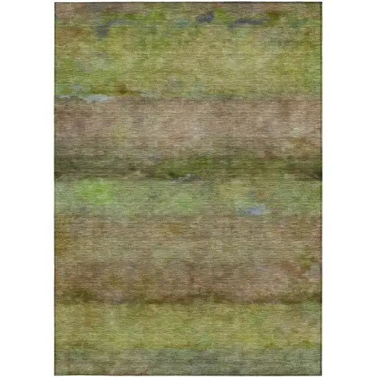Olive Green And Brown Abstract Washable Indoor Outdoor Area Rug Photo 5