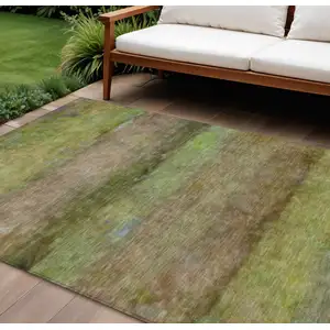 Photo of Olive Green And Brown Abstract Washable Indoor Outdoor Area Rug