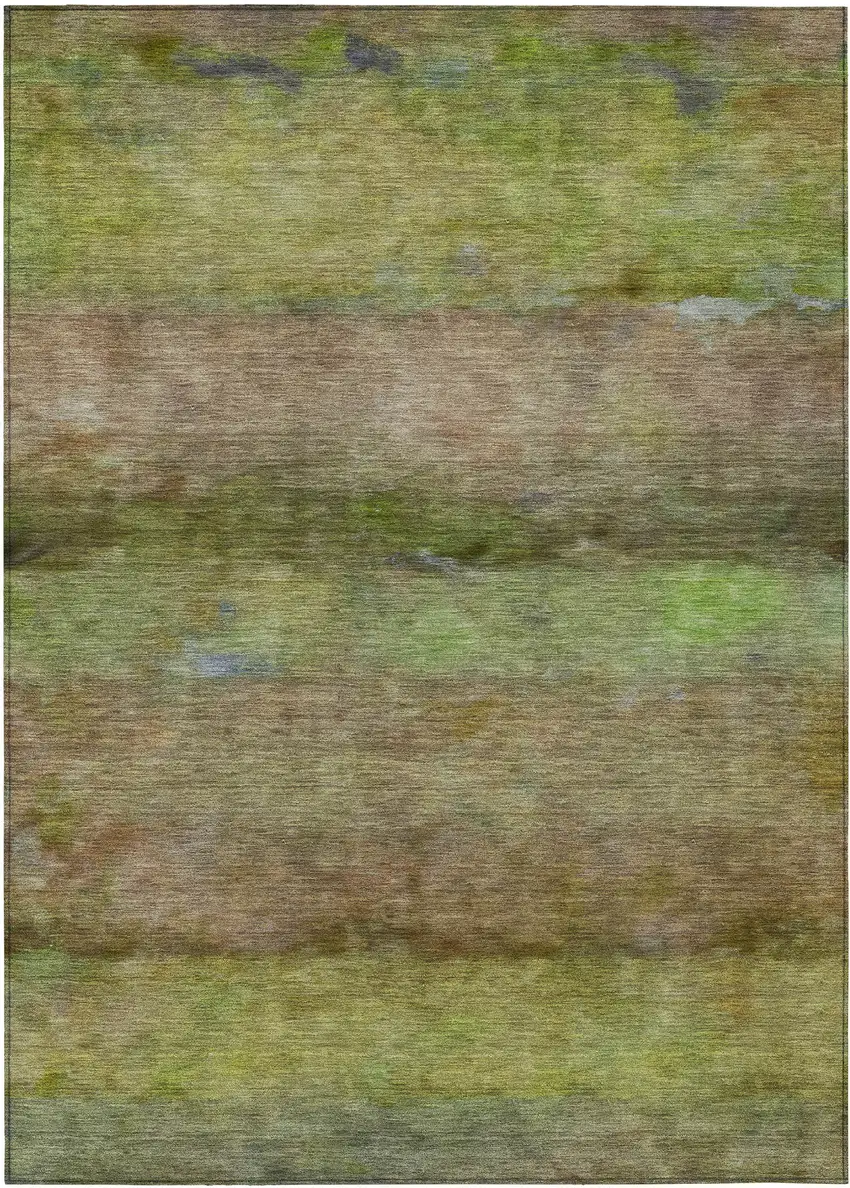 Olive Green And Brown Abstract Washable Indoor Outdoor Area Rug Photo 2