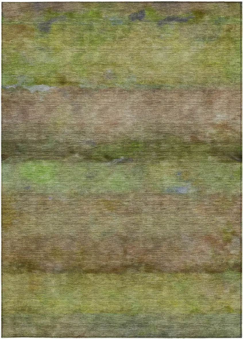 Olive Green And Brown Abstract Washable Indoor Outdoor Area Rug Photo 5