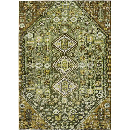 Olive Green And Brown Aztec Washable Indoor Outdoor Area Rug Photo 3