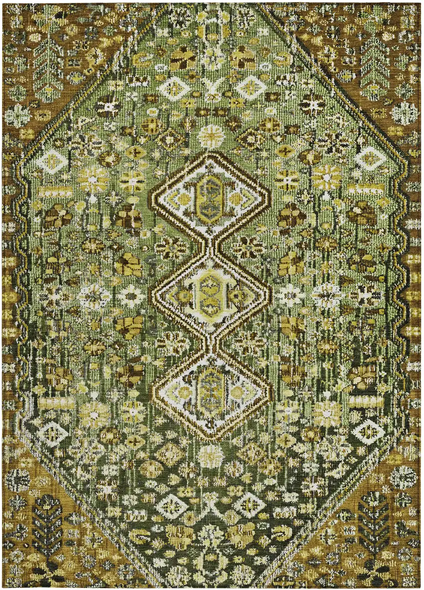 Olive Green And Brown Aztec Washable Indoor Outdoor Area Rug Photo 3