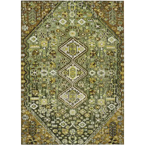 Olive Green And Brown Aztec Washable Indoor Outdoor Area Rug Photo 1