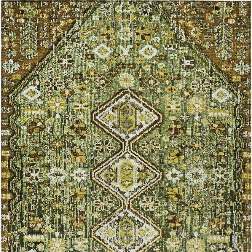Olive Green And Brown Aztec Washable Indoor Outdoor Area Rug Photo 7