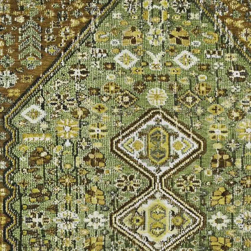 Olive Green And Brown Aztec Washable Indoor Outdoor Area Rug Photo 3