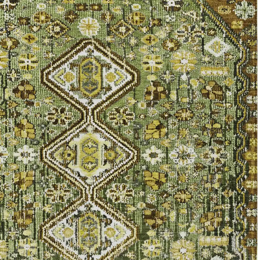 Olive Green And Brown Aztec Washable Indoor Outdoor Area Rug Photo 6
