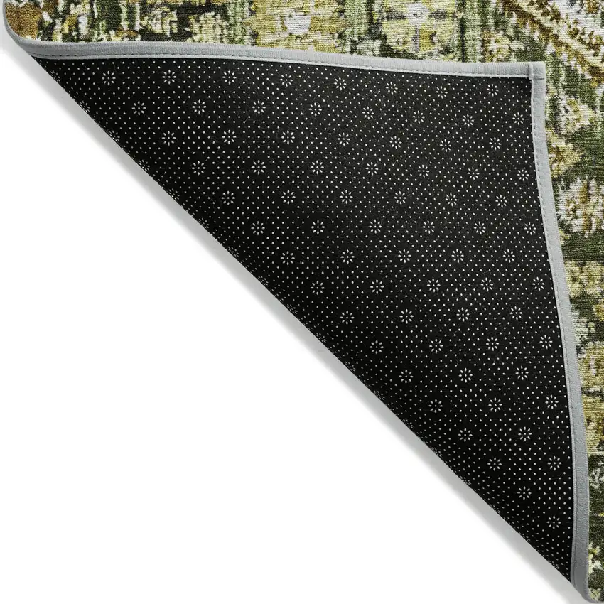 Olive Green And Brown Aztec Washable Indoor Outdoor Area Rug Photo 9