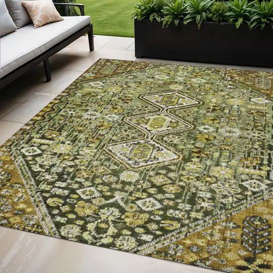 Olive Green And Brown Aztec Washable Indoor Outdoor Area Rug Photo 2