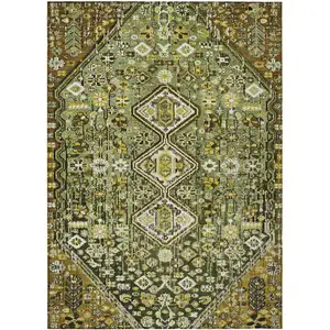 Photo of Olive Green And Brown Aztec Washable Indoor Outdoor Area Rug