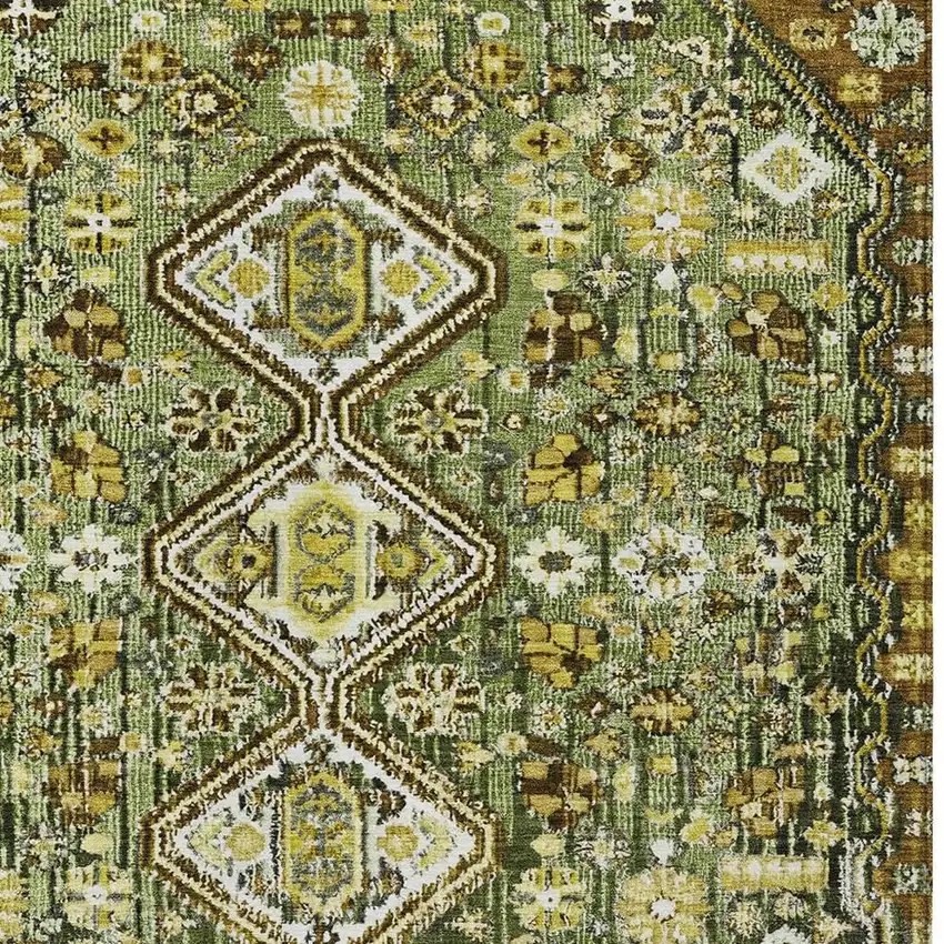 Olive Green And Brown Aztec Washable Indoor Outdoor Area Rug Photo 3