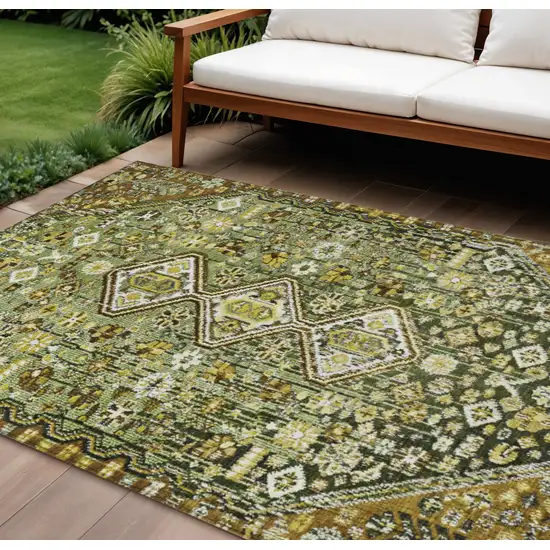 Olive Green And Brown Aztec Washable Indoor Outdoor Area Rug Photo 2