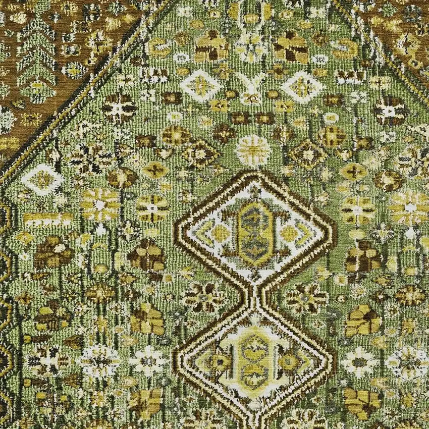 Olive Green And Brown Aztec Washable Indoor Outdoor Area Rug Photo 3