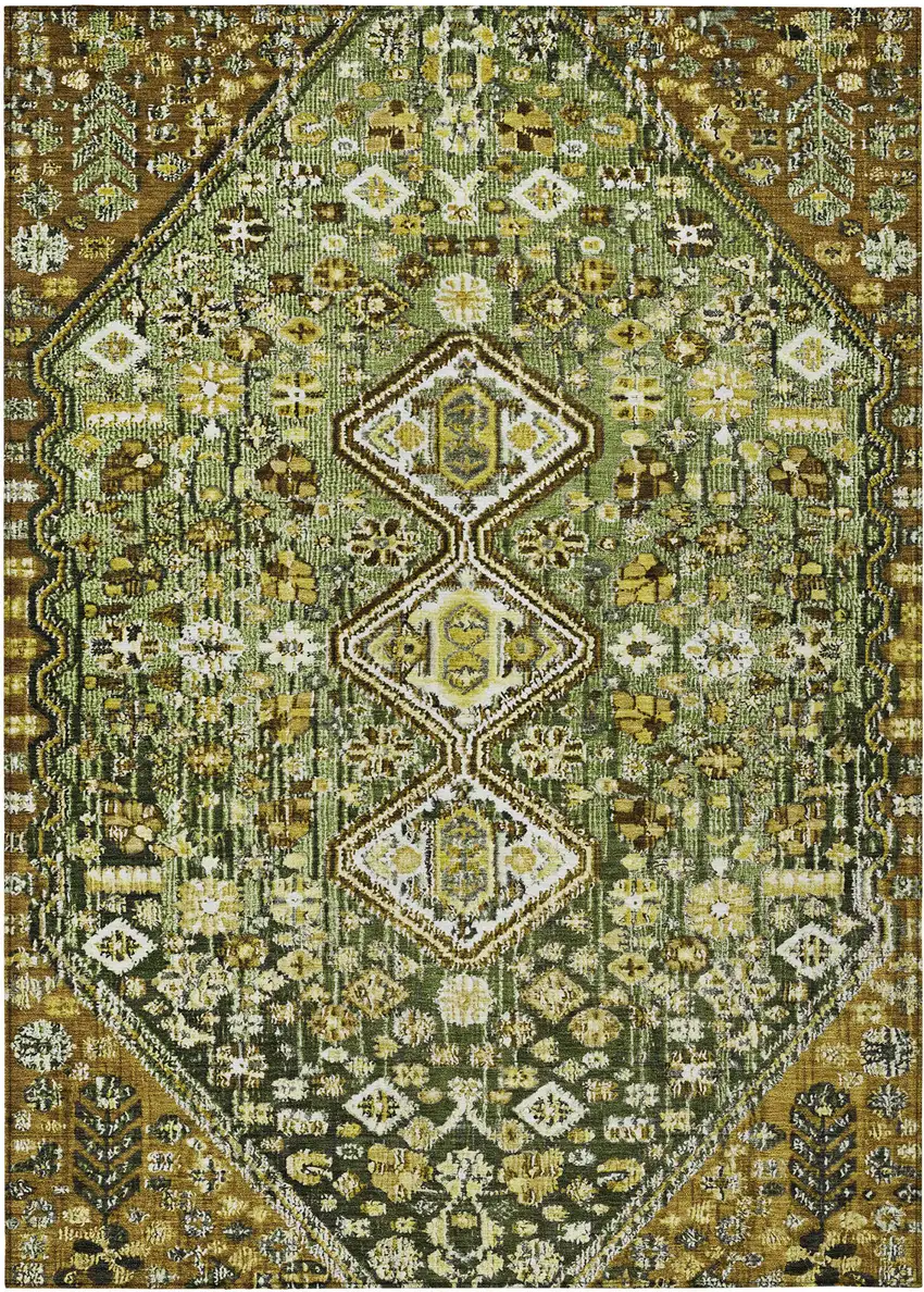 Olive Green And Brown Aztec Washable Indoor Outdoor Area Rug Photo 1