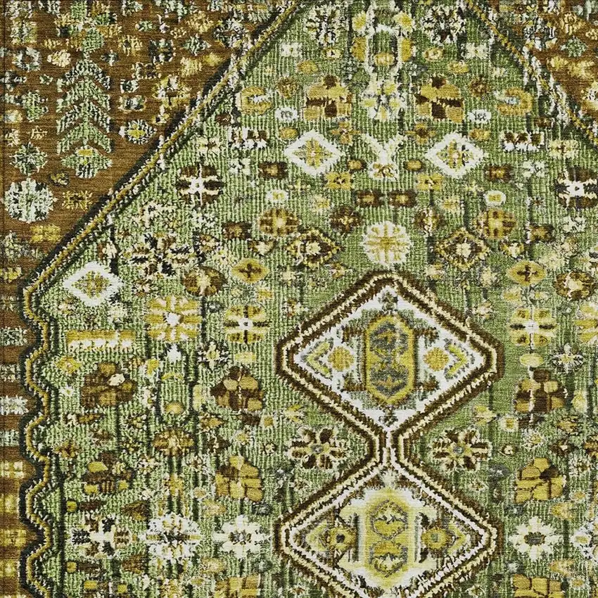 Olive Green And Brown Aztec Washable Indoor Outdoor Area Rug Photo 3