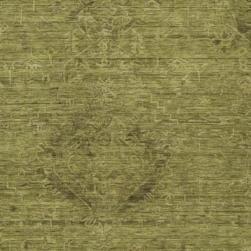Olive Green And Brown Floral Washable Indoor Outdoor Area Rug Photo 5