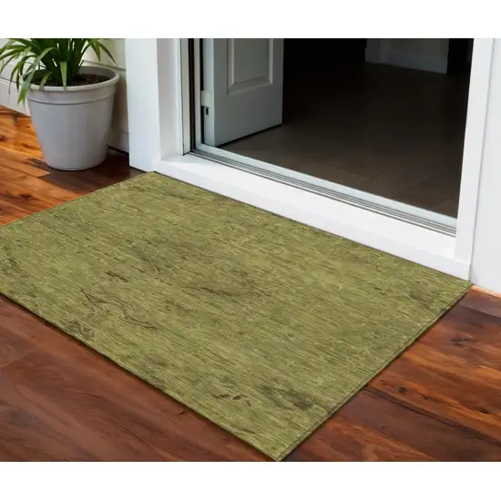 Olive Green And Brown Floral Washable Indoor Outdoor Area Rug Photo 1