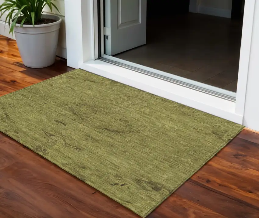Olive Green And Brown Floral Washable Indoor Outdoor Area Rug Photo 1