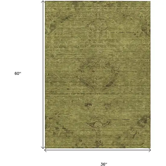 Olive Green And Brown Floral Washable Indoor Outdoor Area Rug Photo 7