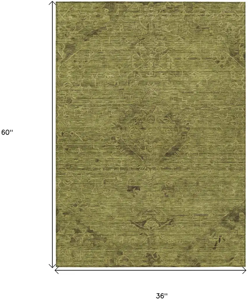 Olive Green And Brown Floral Washable Indoor Outdoor Area Rug Photo 7