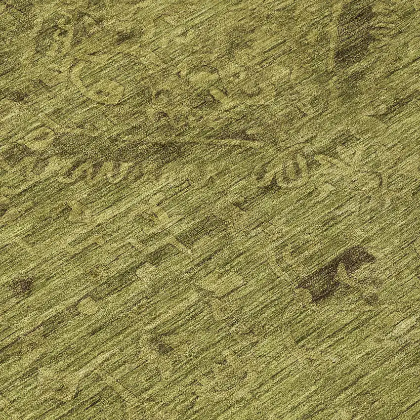 Olive Green And Brown Floral Washable Indoor Outdoor Area Rug Photo 8