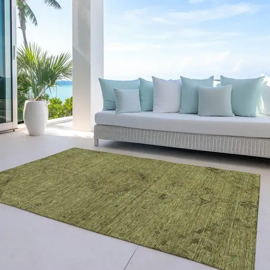 Olive Green And Brown Floral Washable Indoor Outdoor Area Rug Photo 7