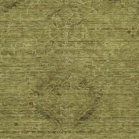 Olive Green And Brown Floral Washable Indoor Outdoor Area Rug Photo 5