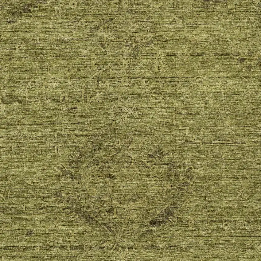 Olive Green And Brown Floral Washable Indoor Outdoor Area Rug Photo 5