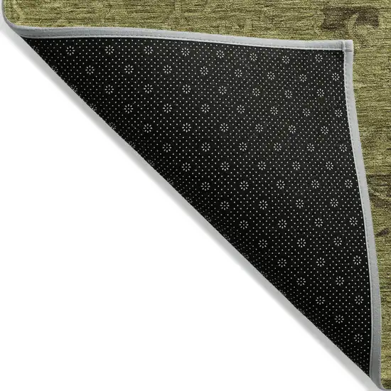 Olive Green And Brown Floral Washable Indoor Outdoor Area Rug Photo 3