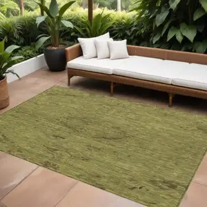 Photo of Olive Green And Brown Floral Washable Indoor Outdoor Area Rug