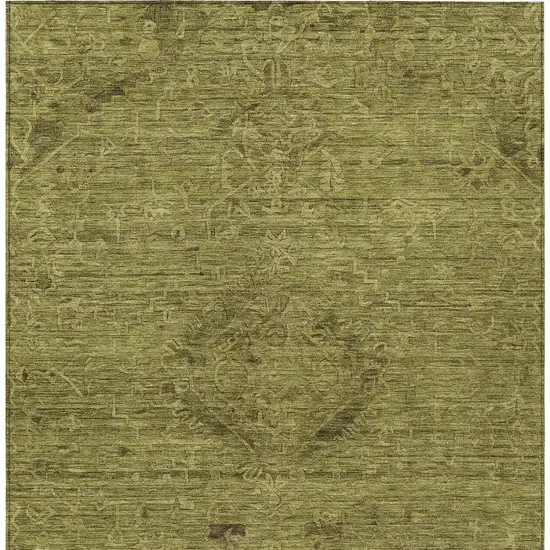 Olive Green And Brown Floral Washable Indoor Outdoor Area Rug Photo 6