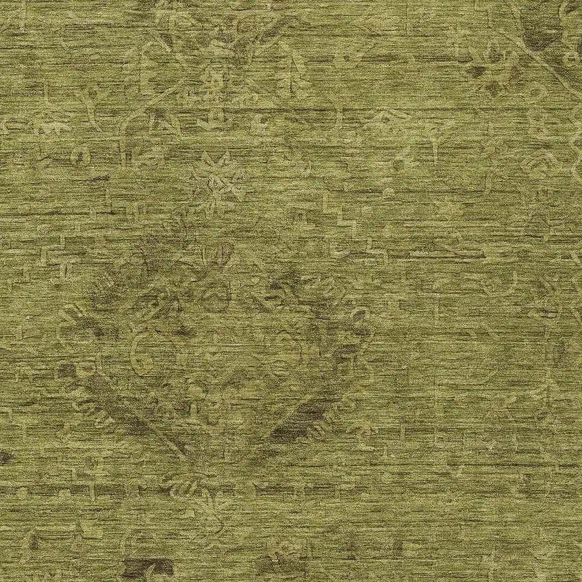 Olive Green And Brown Floral Washable Indoor Outdoor Area Rug Photo 5