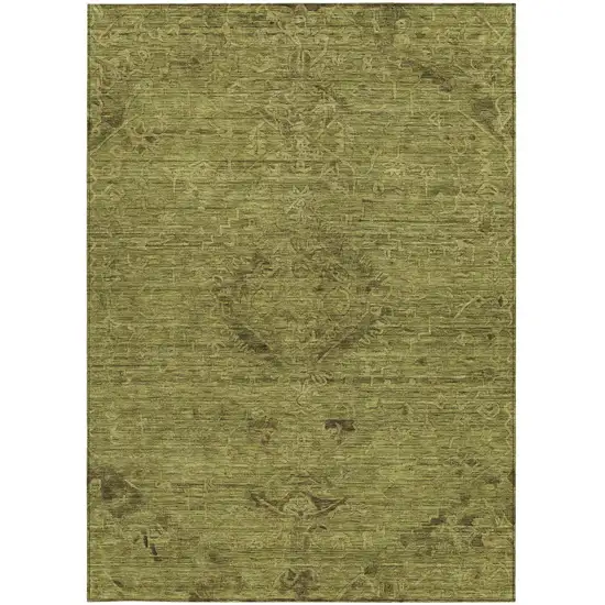 Olive Green And Brown Floral Washable Indoor Outdoor Area Rug Photo 6