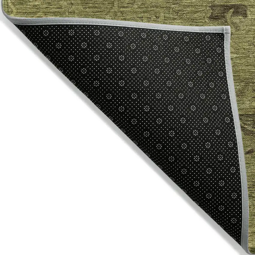 Olive Green And Brown Floral Washable Indoor Outdoor Area Rug Photo 3