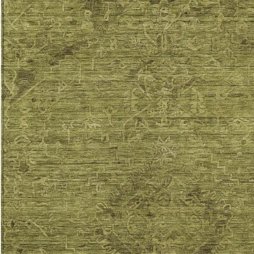 Olive Green And Brown Floral Washable Indoor Outdoor Area Rug Photo 5