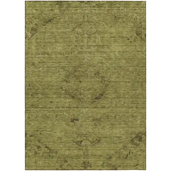 Olive Green And Brown Floral Washable Indoor Outdoor Area Rug Photo 2