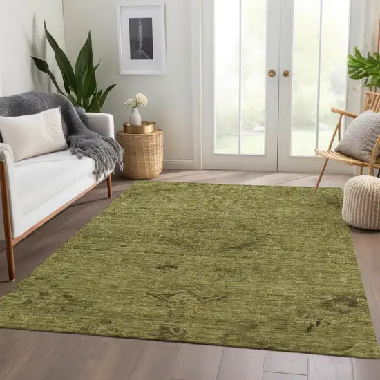 Olive Green And Brown Floral Washable Indoor Outdoor Area Rug Photo 9