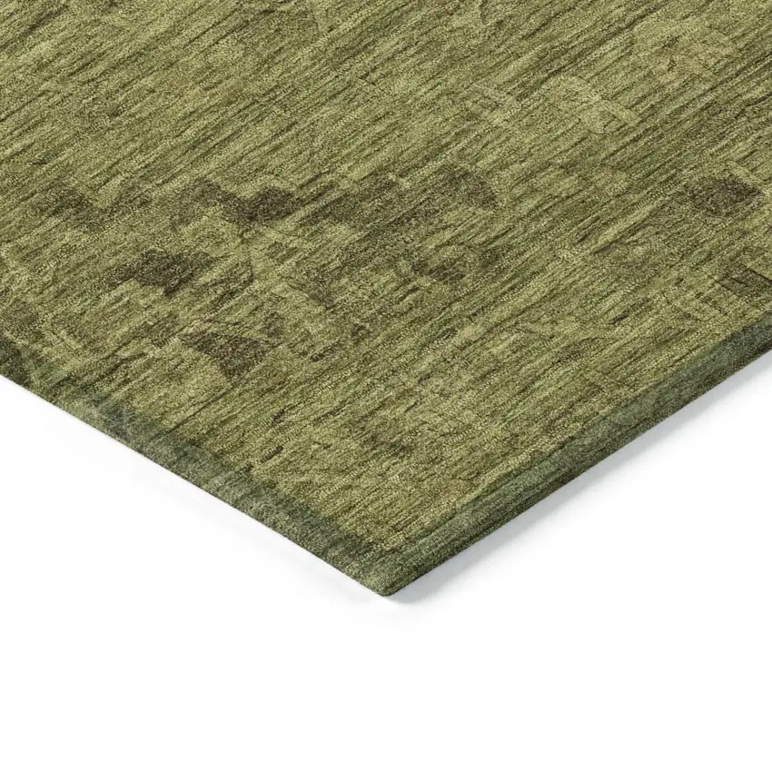 Olive Green And Brown Floral Washable Indoor Outdoor Area Rug Photo 4