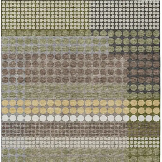 Olive Green And Brown Geometric Washable Indoor Outdoor Area Rug Photo 3