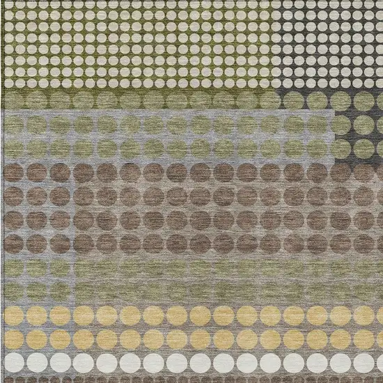 Olive Green And Brown Geometric Washable Indoor Outdoor Area Rug Photo 2