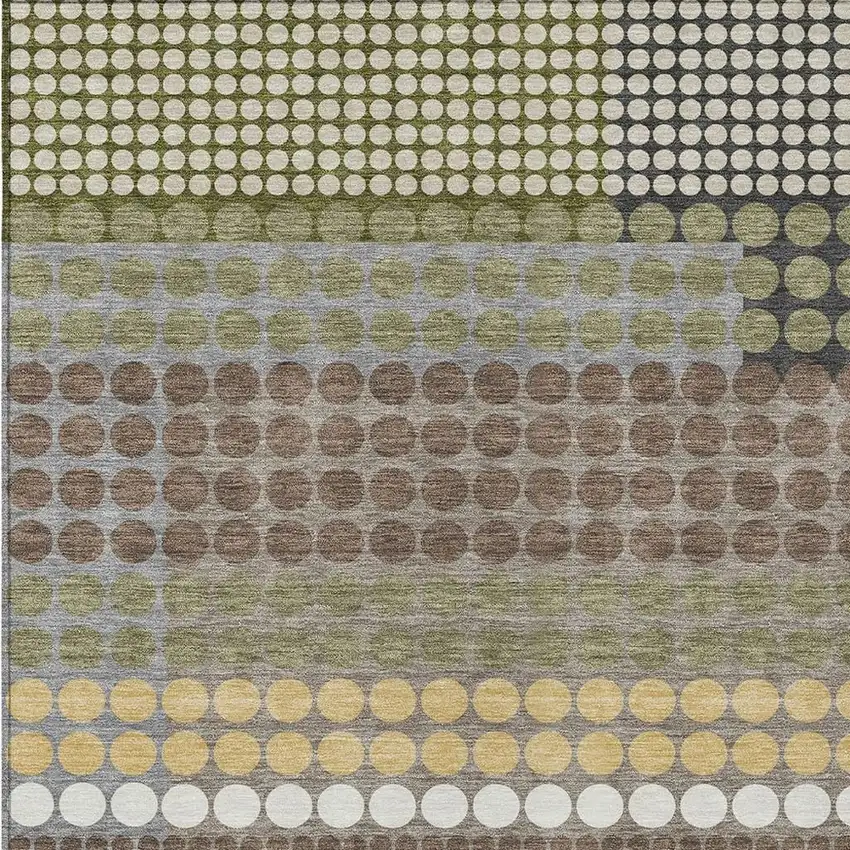 Olive Green And Brown Geometric Washable Indoor Outdoor Area Rug Photo 2