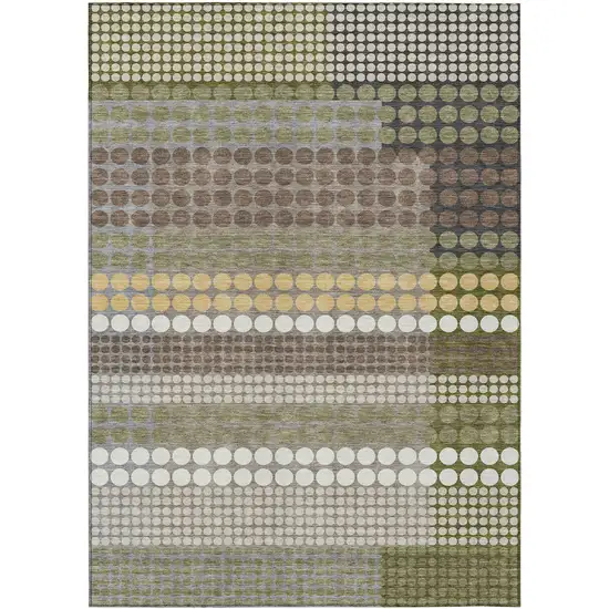 Olive Green And Brown Geometric Washable Indoor Outdoor Area Rug Photo 1