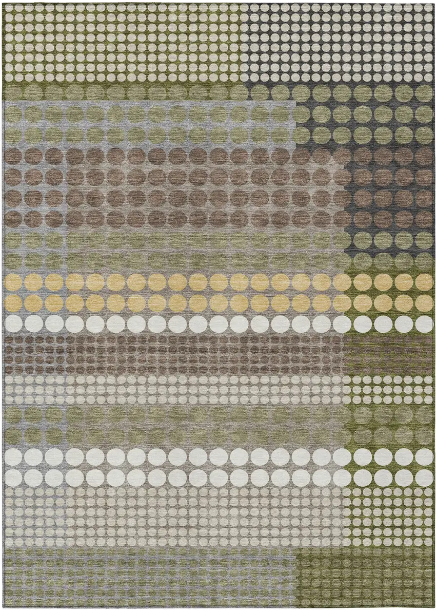 Olive Green And Brown Geometric Washable Indoor Outdoor Area Rug Photo 1