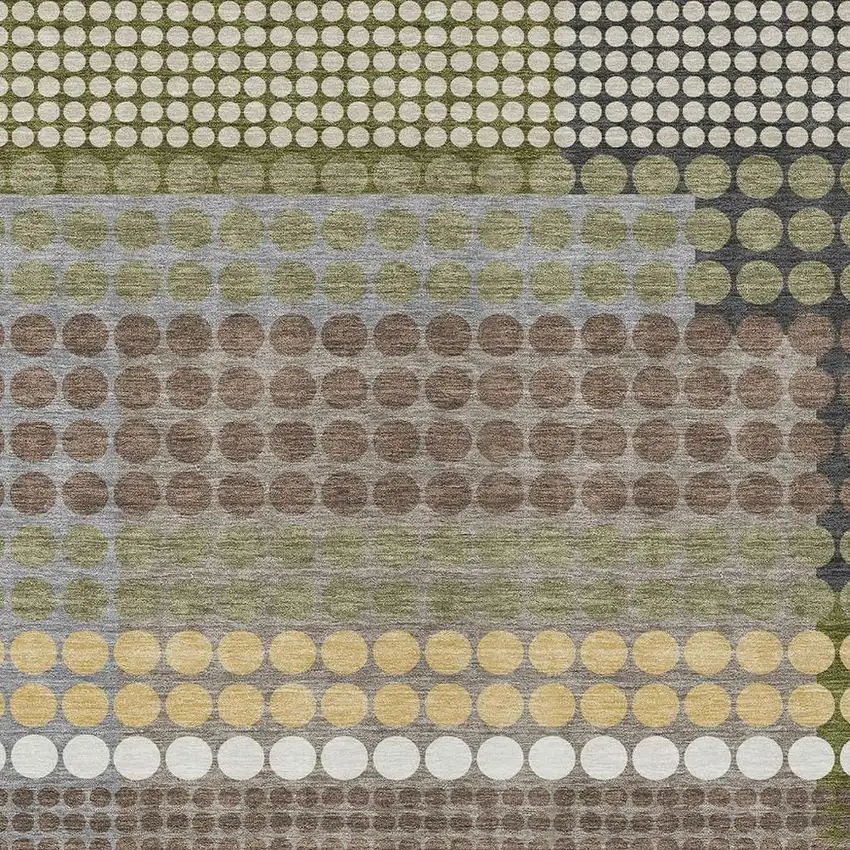 Olive Green And Brown Geometric Washable Indoor Outdoor Area Rug Photo 2